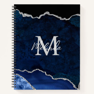 Marine Blauw en Zilver Marmeren Agaat Notitieboek