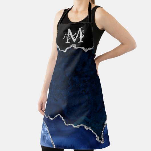 Marine Blauw en Zilver Marmeren Agaat Schort (Insitu)