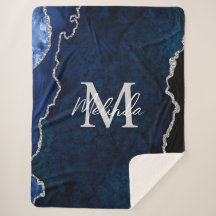 Marine Blauw en Zilver Marmeren Agaat