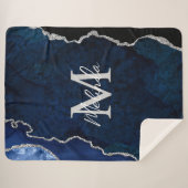 Marine Blauw en Zilver Marmeren Agaat Sherpa Deken (Voorkant (horizontaal))