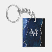 Marine Blauw en Zilver Marmeren Agaat Sleutelhanger (Voorkant Links)