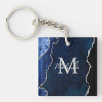 Marine Blauw en Zilver Marmeren Agaat