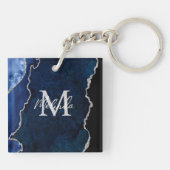 Marine Blauw en Zilver Marmeren Agaat Sleutelhanger (Achterkant)