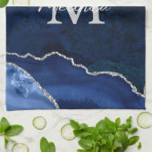 Marine Blauw en Zilver Marmeren Agaat Theedoek (Gevouwen)