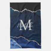 Marine Blauw en Zilver Marmeren Agaat Theedoek (Verticaal)