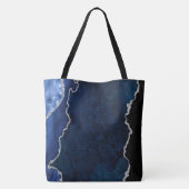Marine Blauw en Zilver Marmeren Agaat Tote Bag (Achterkant)