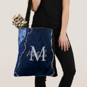 Marine Blauw en Zilver Marmeren Agaat Tote Bag (Dichtbij)