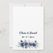 Marine Blauw en Zilver Modern Ivoor Bloemen Huweli Kaart (Achterkant)