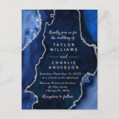 Marine Blauw en Zilveren Agaat Marmer Bruiloft Briefkaart (Voorkant)
