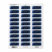 Marine Blauw en Zilveren Agaat Marmer Bruiloft Etiket (Full Sheet)