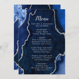 Marine Blauw en Zilveren Agaat Marmer Bruiloft Menu