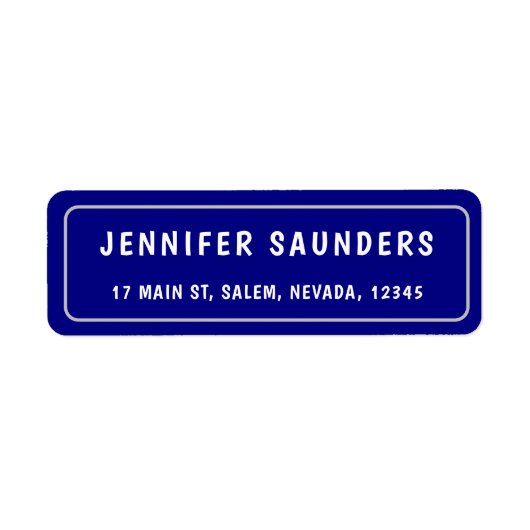 Marine Blauw en Zilveren Grens Modern Terugkeeradr Etiket (Voorkant)