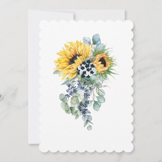 Marine Blauw en Zonnebloem Bruiloft Kaart (Achterkant)