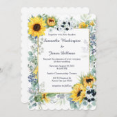 Marine Blauw en Zonnebloem Bruiloft Kaart (Voorkant / Achterkant)