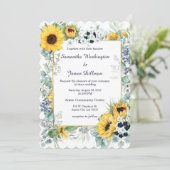 Marine Blauw en Zonnebloem Bruiloft Kaart (Staand voorkant)