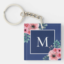 Marine Blauw | Floral Photo Monogram Key Ring Sleutelhanger