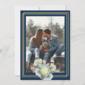 Marine Blauw Foto Elegant Goud Script Wit Rose Kaart (Achterkant)