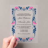 Marine Blauw & Fuchsia Bloemen Wervelingen Acryl Uitnodigingen (Insitu (Draagbaar))