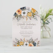 Marine Blauw Geel Bloemen Glitter 80ste Verjaardag Kaart (Staand voorkant)