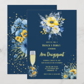 Marine Blauw Geel Bloemen Goud Brunch & Bubbly Kaart (Voorkant / Achterkant)