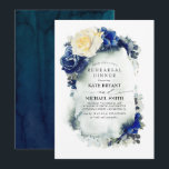 Marine Blauw Geel Bloemen Modern Repetitie diner Kaart<br><div class="desc">Gele en marineblauwe bloemen elegante repetitie diner uitnodigingen</div>