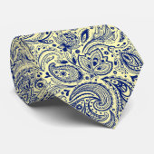 Marine Blauw & Geel Bloemen Paisley Patroon Stropdas (Opgerold)