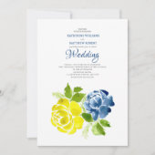 Marine Blauw Geel Bloemen Zomer Bruiloft Kaart (Voorkant)