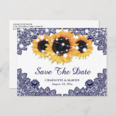 Marine Blauw Geel Zonnebloem Bruiloft Save The Dat Aankondigingskaart (Voorkant / Achterkant)