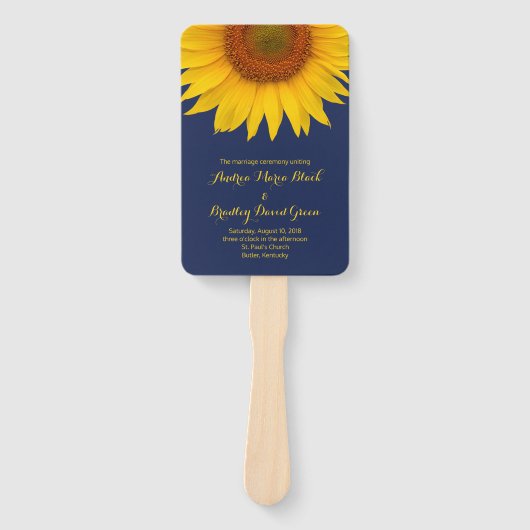 Marine Blauw Geel Zonnebloem Trouwprogramma Fan Handwaaier (Voorkant)
