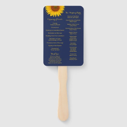 Marine Blauw Geel Zonnebloem Trouwprogramma Fan Handwaaier (Achterkant)