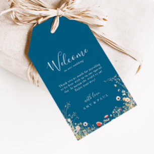 Marine Blauw Gelukzalige Boho Wilde Bloemen Trouw Cadeaulabel