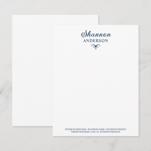 Marine Blauw Gepersonaliseerde Kalligrafie Naam Bu Notitiekaartje (Voorkant / Achterkant)