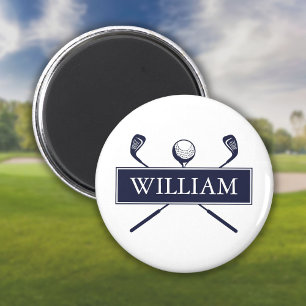 Marine blauw gepersonaliseerde naam golf bal clubs magneet