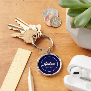 Marine Blauw Gepersonaliseerde Trouwen Beste Man Sleutelhanger