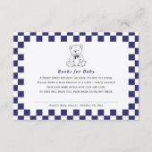 Marine Blauw Geruite Teddybeer-Onze kleine welp bo Informatiekaartje (Voorkant)