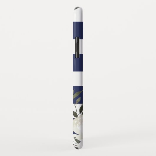 Marine Blauw Gestreepte Bloemen Monogram met Witte Case-Mate iPhone Case (Achterkant/rechts)