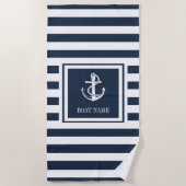 Marine-blauw gestreepte nautische anker bootsnaam strandlaken