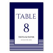 Marine Blauw Gestreepte Trouwtafel Nummer Kaart (Voorkant)