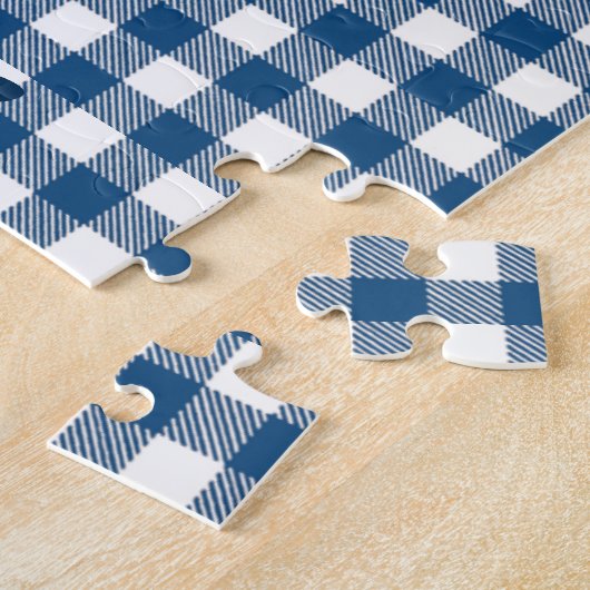 Marine blauw Gingham zwangerschap aankondigings pu Legpuzzel (Zijkant)