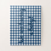 Marine blauw Gingham zwangerschap aankondigings pu Legpuzzel (Verticaal)