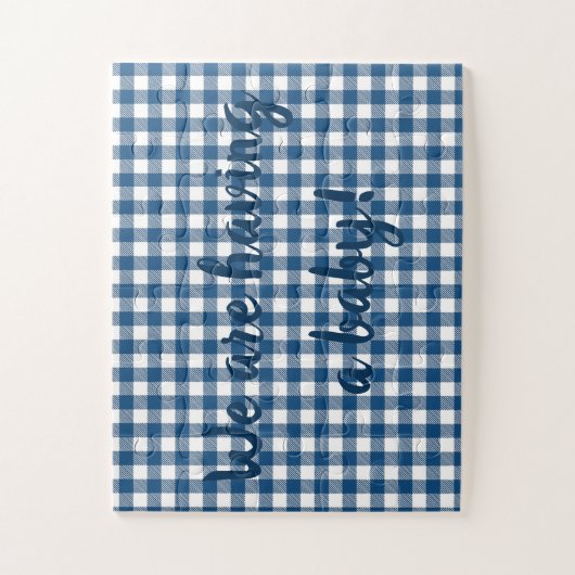 Marine blauw Gingham zwangerschap aankondigings pu Legpuzzel (Verticaal)