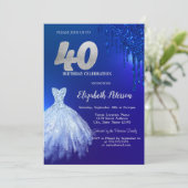 Marine Blauw Glitter Drips, Jurk Blauw 40e Verjaar Kaart (Staand voorkant)