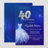 Marine Blauw Glitter Drips, Jurk Blauw 40e Verjaar Kaart (Voorkant / Achterkant)