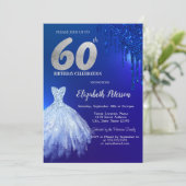 Marine Blauw Glitter Drips, Jurk Blauw 60ste Verja Kaart (Staand voorkant)