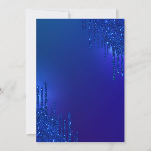 Marine Blauw Glitter Drips, Jurk Blauw 70ste Verja Kaart (Achterkant)