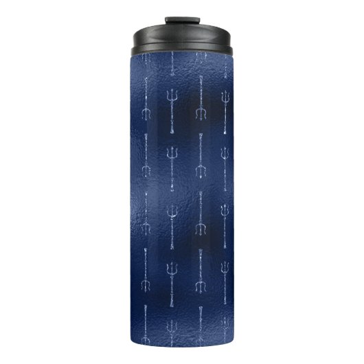 Marine Blauw Glitter Zeemeermin Trident Patroon Thermosbeker (Voorkant)