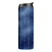 Marine Blauw Glitter Zeemeermin Trident Patroon Thermosbeker (Gedraaid links)