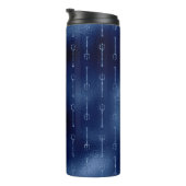 Marine Blauw Glitter Zeemeermin Trident Patroon Thermosbeker (Geroteerd rechts)