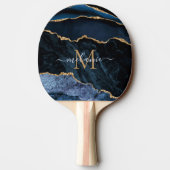 Marine Blauw Goud Aangepaste Brief Naam Ping Pong Tafeltennisbatje (Achterkant)