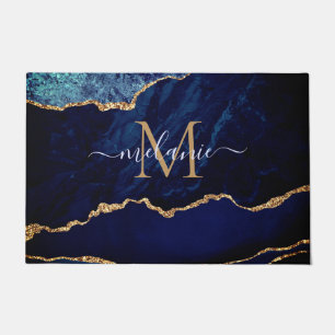 Marine Blauw Goud Aangepaste Naam Doormat Geperson Deurmat